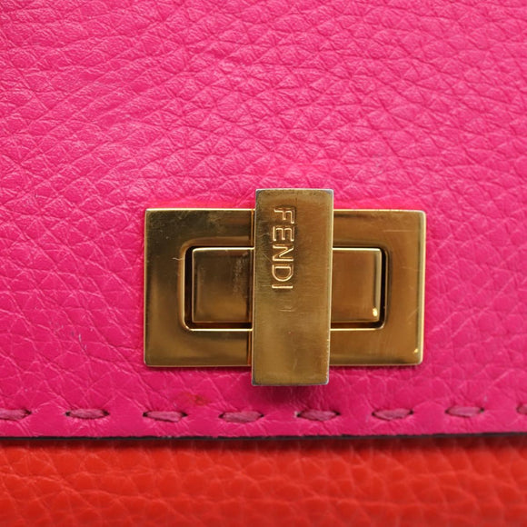 FENDI Selleria Peek A Boo Compact Wallet Leather Pink Gold Auth 201572A