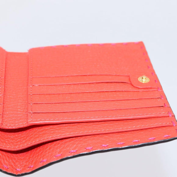 FENDI Selleria Peek A Boo Compact Wallet Leather Pink Gold Auth 201572A