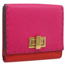 FENDI Selleria Peek A Boo Compact Wallet Leather Pink Gold Auth 201572A-1