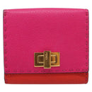 FENDI Selleria Peek A Boo Compact Wallet Leather Pink Gold Auth 201572A-13
