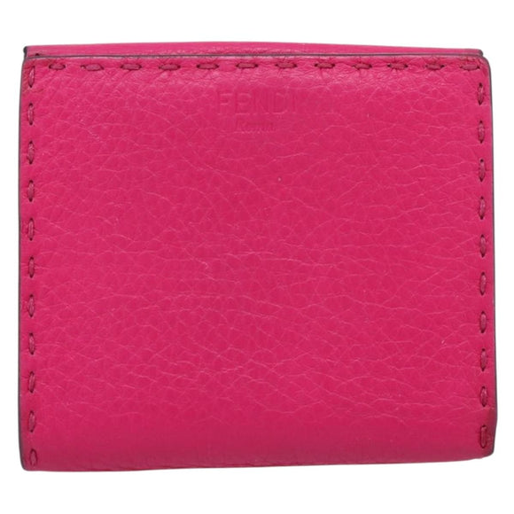 FENDI Selleria Peek A Boo Compact Wallet Leather Pink Gold Auth 201572A