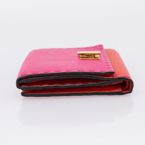 FENDI Selleria Peek A Boo Compact Wallet Leather Pink Gold Auth 201572A