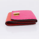 FENDI Selleria Peek A Boo Compact Wallet Leather Pink Gold Auth 201572A-4