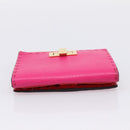 FENDI Selleria Peek A Boo Compact Wallet Leather Pink Gold Auth 201572A-5
