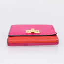 FENDI Selleria Peek A Boo Compact Wallet Leather Pink Gold Auth 201572A-6