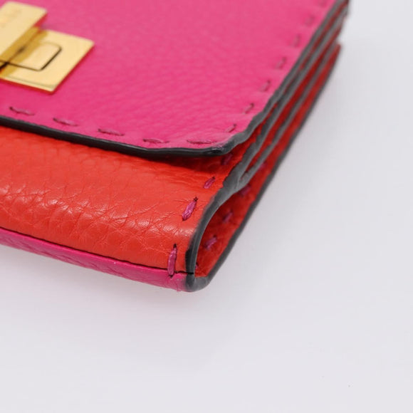 FENDI Selleria Peek A Boo Compact Wallet Leather Pink Gold Auth 201572A