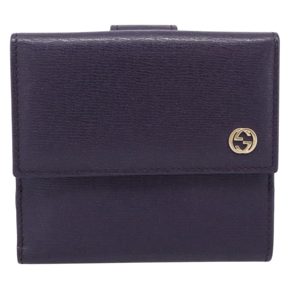 GUCCI Bifold Wallet Leather Navy Gold Beige 309704 Auth 201573V