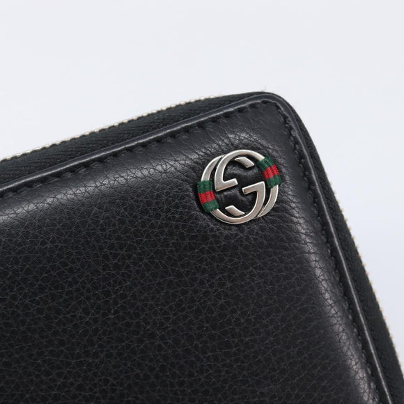 GUCCI Interlocking Web Sherry Line Wallet Leather Black 308796 Auth 201574V
