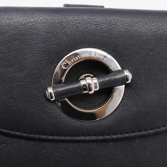 Christian Dior Long Wallet Leather Black Silver Auth 201593