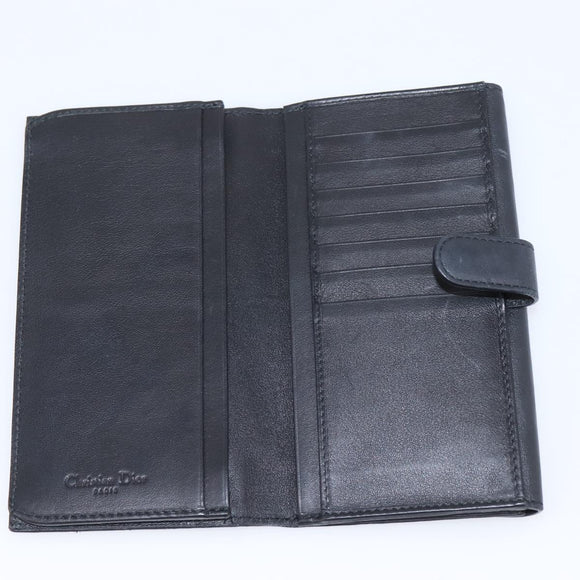 Christian Dior Long Wallet Leather Black Silver Auth 201593