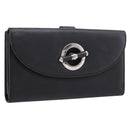 Christian Dior Long Wallet Leather Black Silver Auth 201593-1