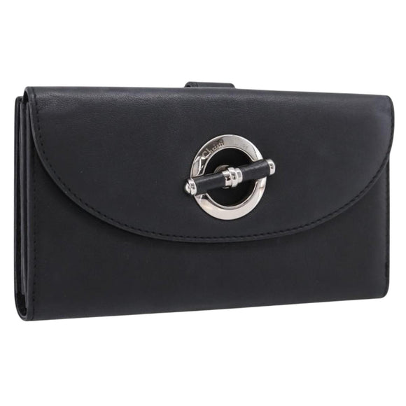 Christian Dior Long Wallet Leather Black Silver Auth 201593