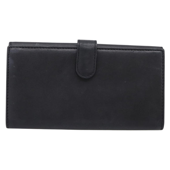 Christian Dior Long Wallet Leather Black Silver Auth 201593