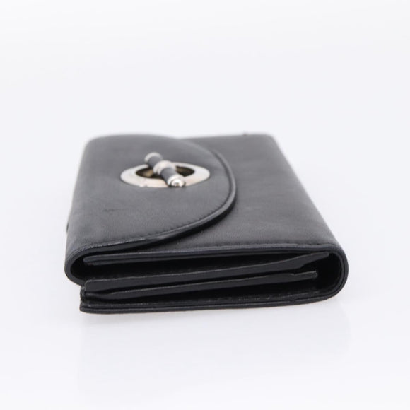 Christian Dior Long Wallet Leather Black Silver Auth 201593