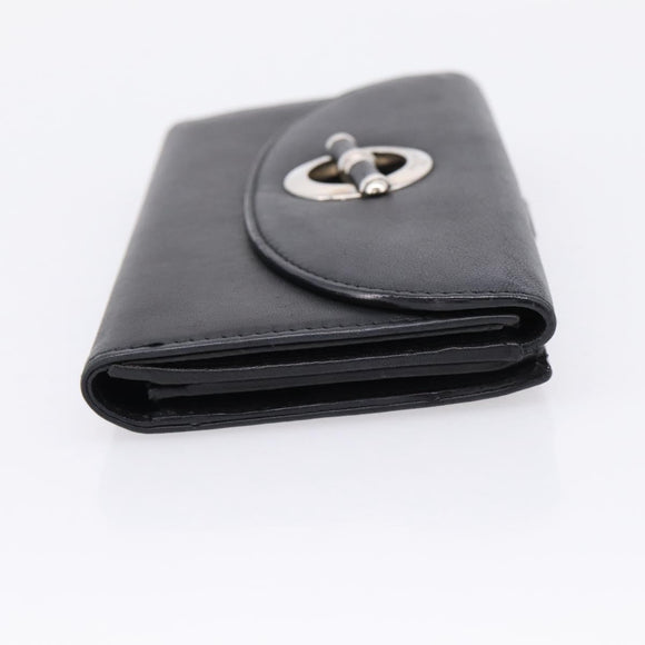 Christian Dior Long Wallet Leather Black Silver Auth 201593