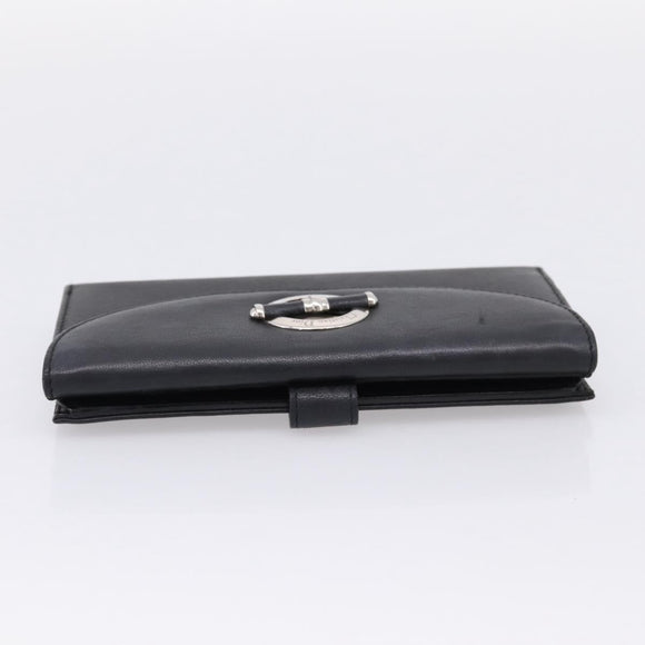 Christian Dior Long Wallet Leather Black Silver Auth 201593