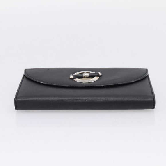 Christian Dior Long Wallet Leather Black Silver Auth 201593