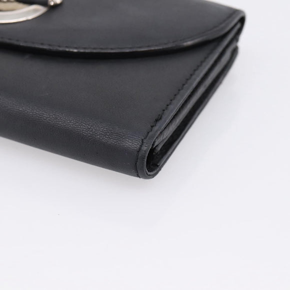 Christian Dior Long Wallet Leather Black Silver Auth 201593
