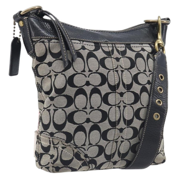 Coach Signature Shoulder Bag Canvas Black Gold Auth 201694A