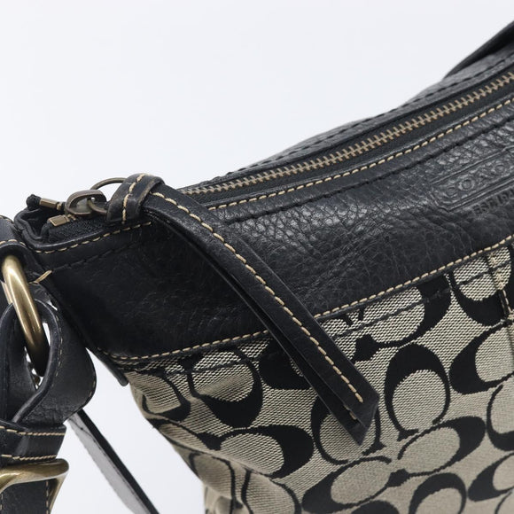 Coach Signature Shoulder Bag Canvas Black Gold Auth 201694A