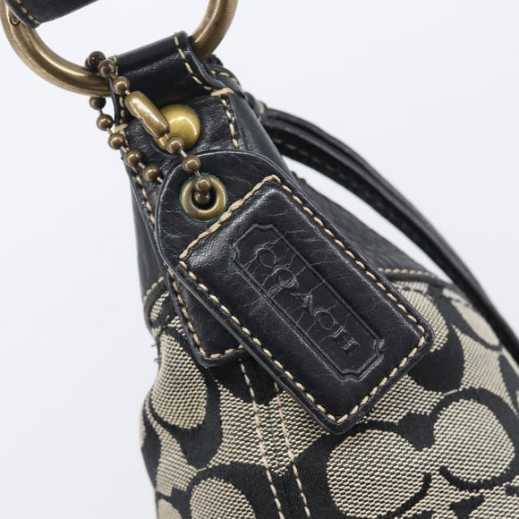 Coach Signature Shoulder Bag Canvas Black Gold Auth 201694A