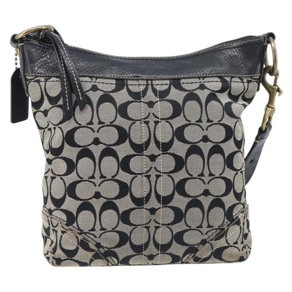 Coach Signature Shoulder Bag Canvas Black Gold Auth 201694A