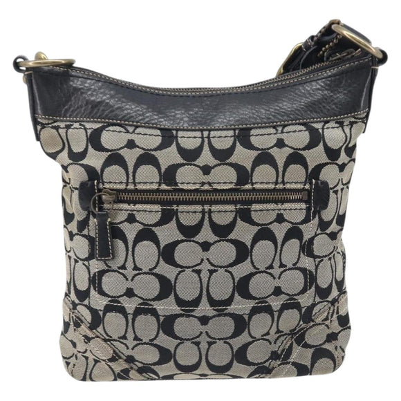 Coach Signature Shoulder Bag Canvas Black Gold Auth 201694A