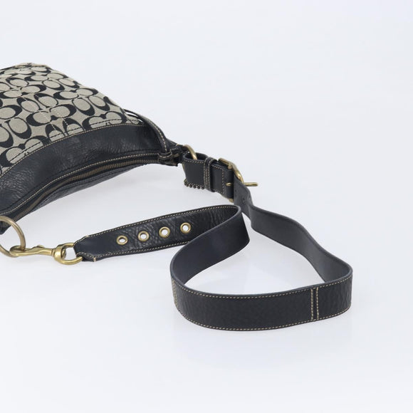 Coach Signature Shoulder Bag Canvas Black Gold Auth 201694A