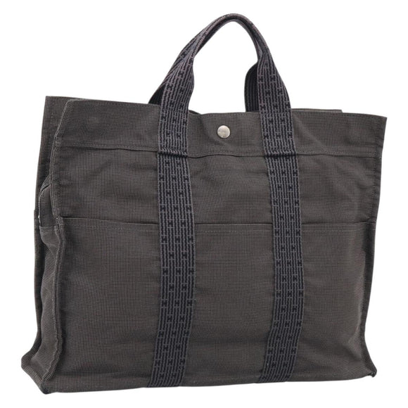 HERMES Her Line Tote MM Tote Bag Canvas Gray Silver Auth 201702
