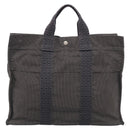 HERMES Her Line Tote MM Tote Bag Canvas Gray Silver Auth 201702-2