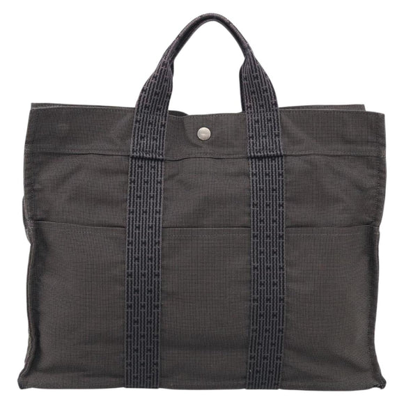 HERMES Her Line Tote MM Tote Bag Canvas Gray Silver Auth 201702