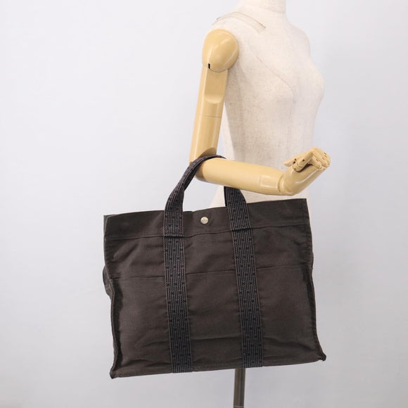 HERMES Her Line Tote MM Tote Bag Canvas Gray Silver Auth 201702