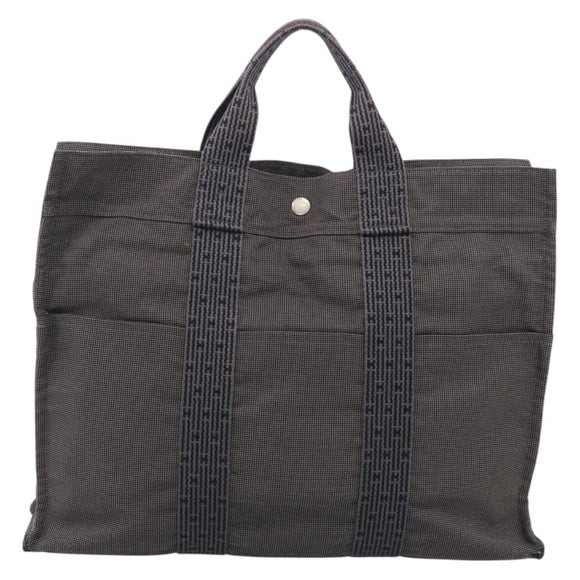 HERMES Her Line Tote MM Tote Bag Canvas Gray Silver Auth 201702