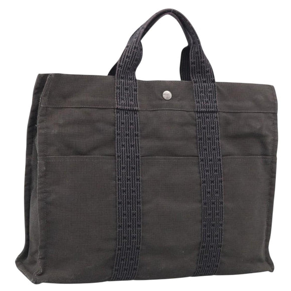 HERMES Her Line Tote MM Tote Bag Canvas Gray Silver Auth 201703