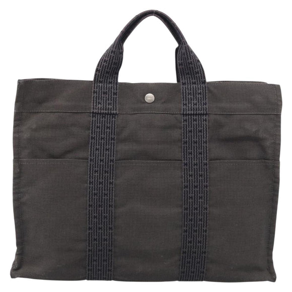 HERMES Her Line Tote MM Tote Bag Canvas Gray Silver Auth 201703