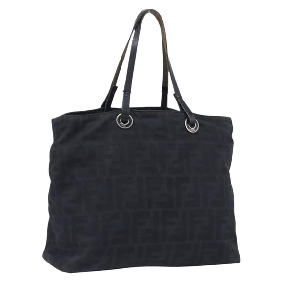 FENDI Zucca Canvas Hand Bag Black Silver Auth 201709