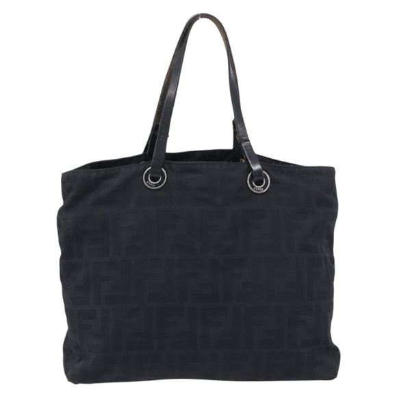 FENDI Zucca Canvas Hand Bag Black Silver Auth 201709