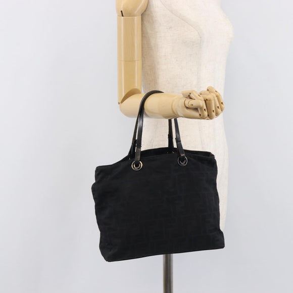 FENDI Zucca Canvas Hand Bag Black Silver Auth 201709