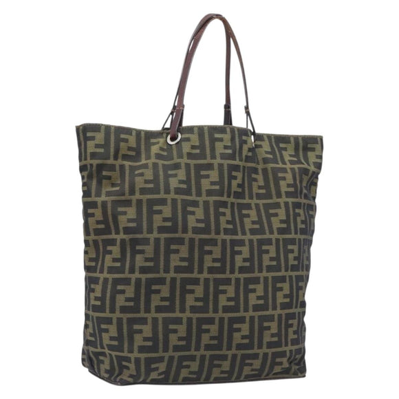 FENDI Zucca Canvas Hand Bag Black Brown Auth 201710