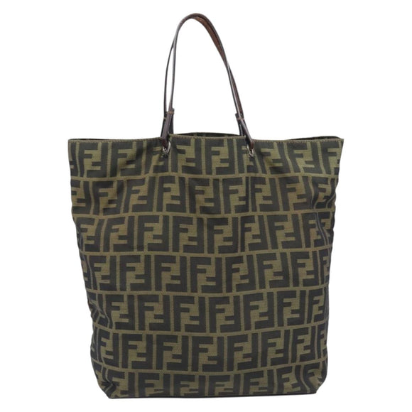 FENDI Zucca Canvas Hand Bag Black Brown Auth 201710
