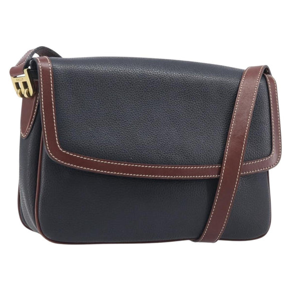 Bally Shoulder Bag Leather Black Gold Auth 201721