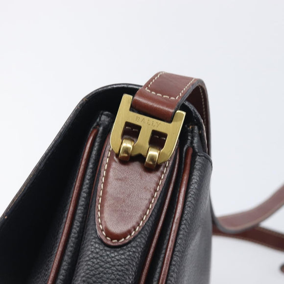 Bally Shoulder Bag Leather Black Gold Auth 201721
