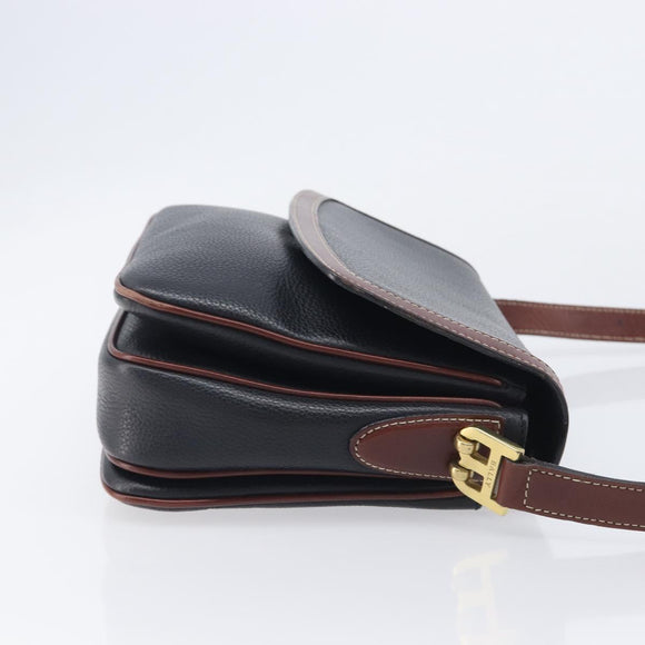 Bally Shoulder Bag Leather Black Gold Auth 201721