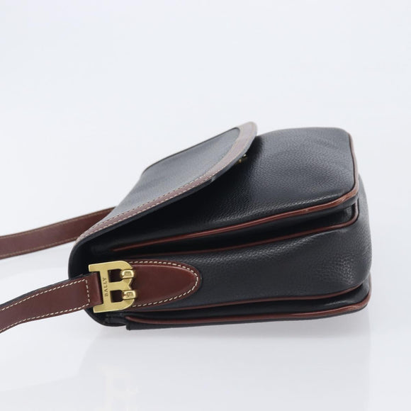 Bally Shoulder Bag Leather Black Gold Auth 201721