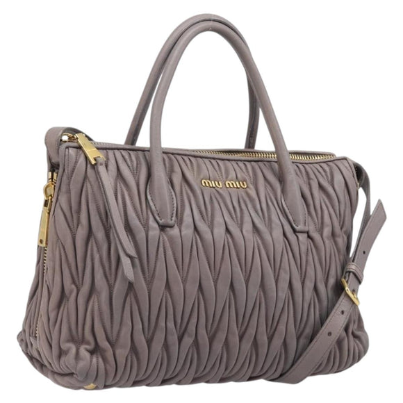 Miu Miu Matelasse Hand Bag Leather 2way Gray Gold Auth 201882V