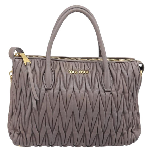 Miu Miu Matelasse Hand Bag Leather 2way Gray Gold Auth 201882V