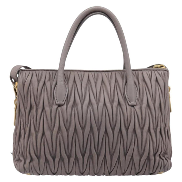 Miu Miu Matelasse Hand Bag Leather 2way Gray Gold Auth 201882V
