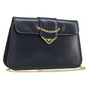 CARTIER Sapphire Line Chain Shoulder Bag Leather Navy Gold Auth 201887A-1