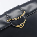 CARTIER Sapphire Line Chain Shoulder Bag Leather Navy Gold Auth 201887A-17