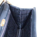 CARTIER Sapphire Line Chain Shoulder Bag Leather Navy Gold Auth 201887A-19